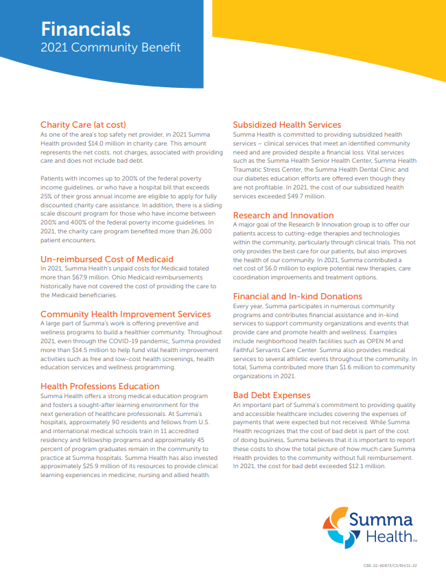 2021 Community Benefits Financials